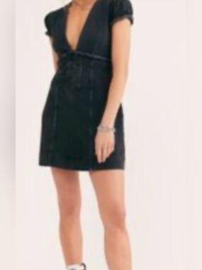 Free People Something Sweet Mini black denim dress